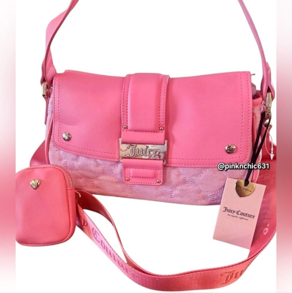 Juicy Couture Y2Cute Flap Pink Lemonade Quilted Shoulder Crossbody HandBag